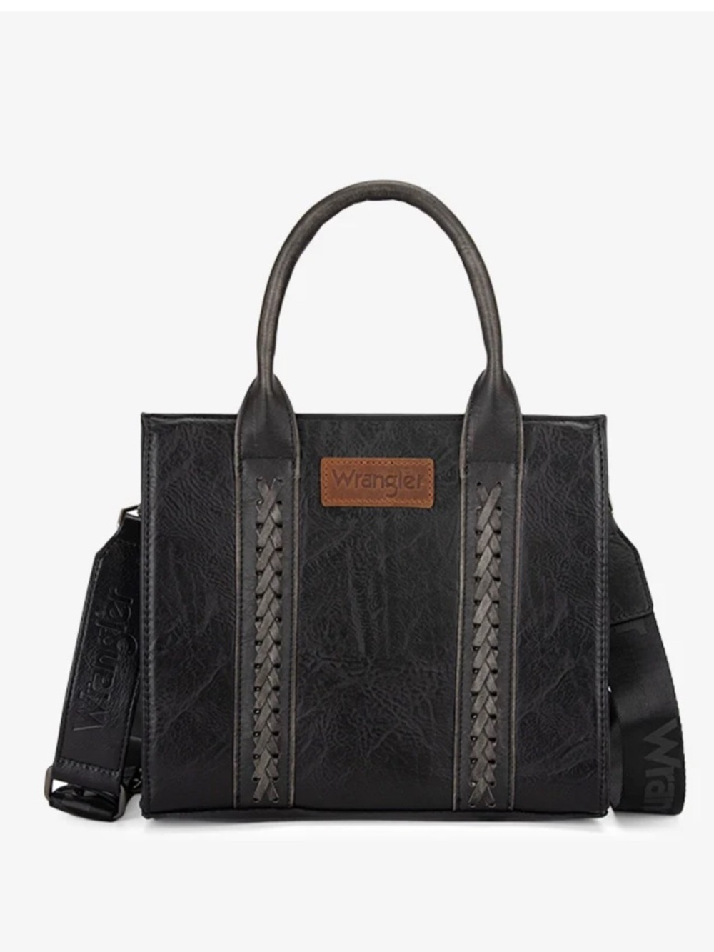 Wrangler Black Tote with Braided Front Panels